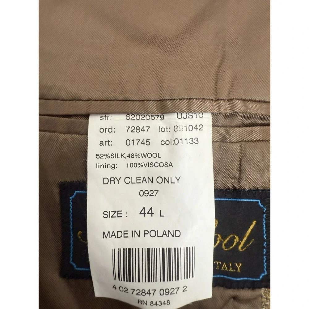 Alan Flusser Brown Windowpane Suit‎ Jacket Blazer Silk Wool Blend Mens 44L